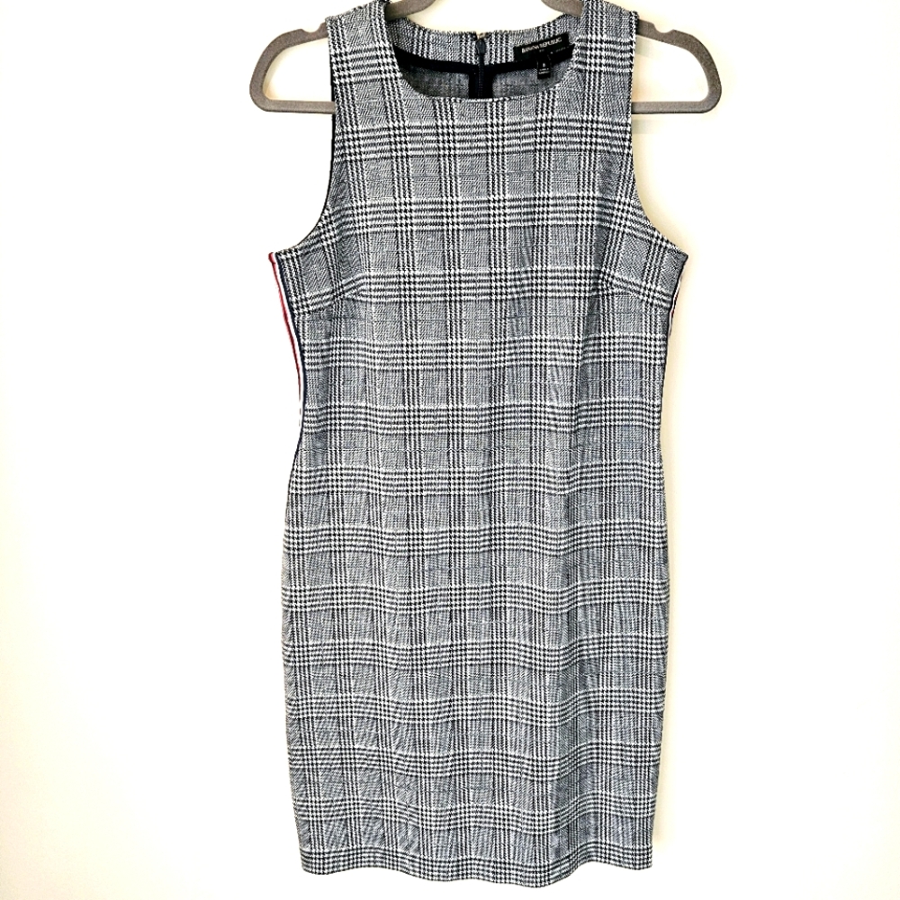 Banana Republic Factory Plaid Dress Size 8 Black White Sheath